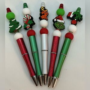 GRINCH CHRISTMAS 5 HOLIDAY PENS HANDMADE FESTIVE FUN BLACK INK